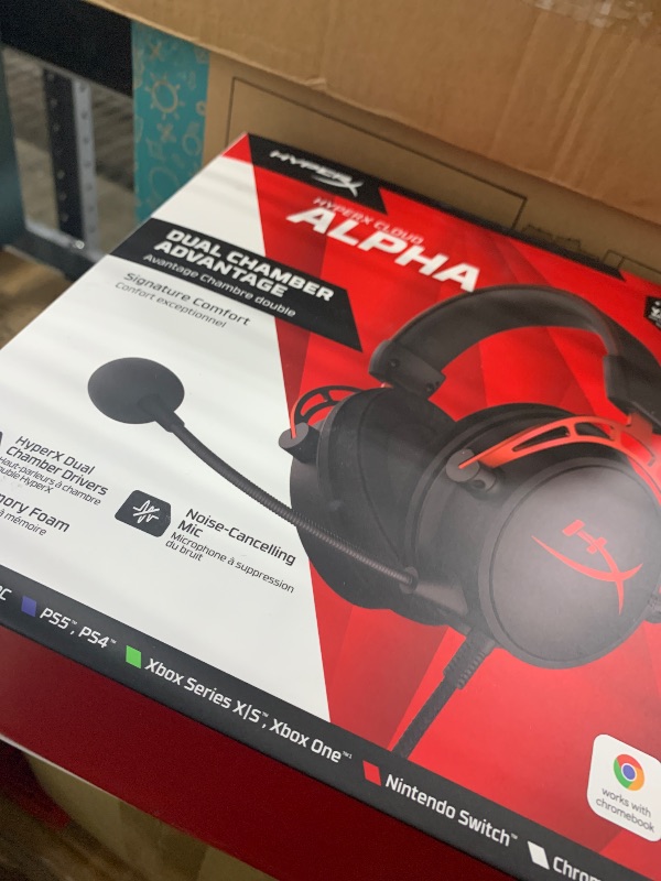 Photo 1 of HyperX Cloud Alpha - Gaming Headset, Dual Chamber Drivers, Legendary Comfort, Aluminum Frame, Detachable Microphone, Works on PC, PS4, PS5, Xbox One/ Series X|S, Nintendo Switch and Mobile – Red