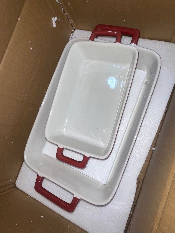 Photo 1 of (biggest missing) KOOV Bakeware Set, Ceramic Baking Dish, Rectangular Baking Pans Set, Casserole Dish for Cooking, Cake Dinner, Kitchen, Wrapping Upgrade, 12 x 8.5 Inches, 2-Piece (Gradient Red)