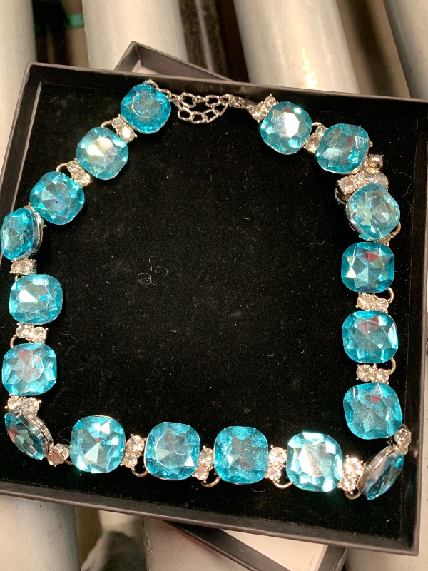 Photo 1 of (necklace only) XILAZAB Costume Rhinestone Jewelry Set for Women Grils, Light Blue Austrian Crystal Necklace