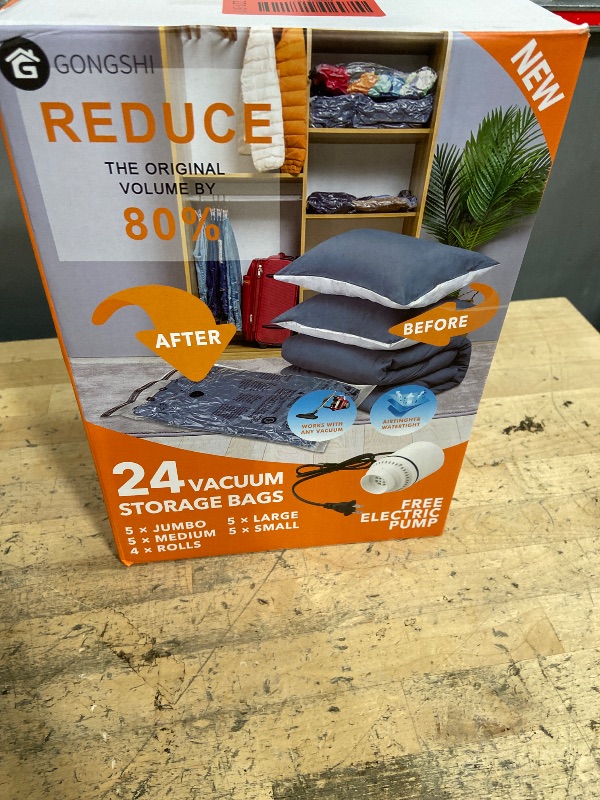 Photo 1 of 24 Pack Vacuum Storage Bags with Electric Pump, (5 Jumbo, 5 Large, 5 Medium, 5 Small, 4 Roll Up Bags) Space Saver Bag for Clothes, Mattress, Blanket, Duvets, Pillows, Comforters,Travel