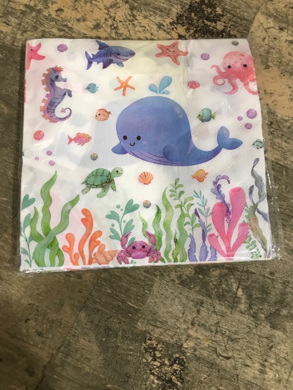 Photo 1 of 20 PCS Under The Sea Party Napkins Ocean Paper Napkins Disposable Summer Sea Birthday Party Supplies Turtles Whales Napkins for Baby Shower Decor