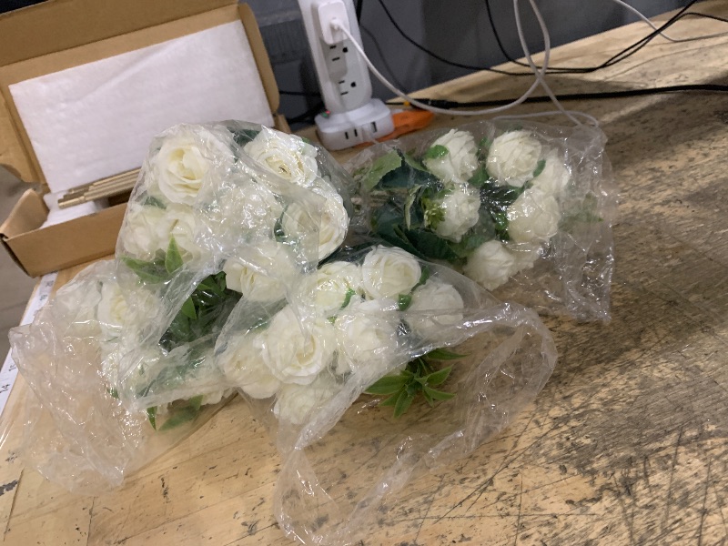 Photo 1 of  Artificial Peonies Realistic Flowers with Stems Bouquet Peonies for Table Centerpieces Wedding Decoration Bridal Floral Arrangement (White pack of 4