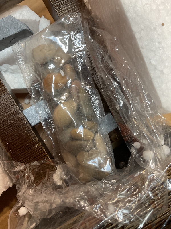 Photo 1 of **** PHOTO FOR ITEM REFERENCE**** GOSSI 10" H 4 Tiered Cascading Rectangle Indoor Desktop Fountain with Natural River Rocks and RGB Color Changing LED Lights Home/Office Decoration Meditiation Resin waterfull Tabletop Fountain