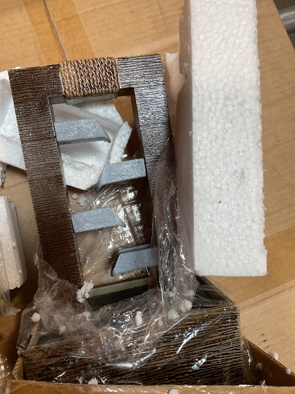 Photo 1 of **** PHOTO FOR ITEM REFERENCE**** GOSSI 10" H 4 Tiered Cascading Rectangle Indoor Desktop Fountain with Natural River Rocks and RGB Color Changing LED Lights Home/Office Decoration Meditiation Resin waterfull Tabletop Fountain