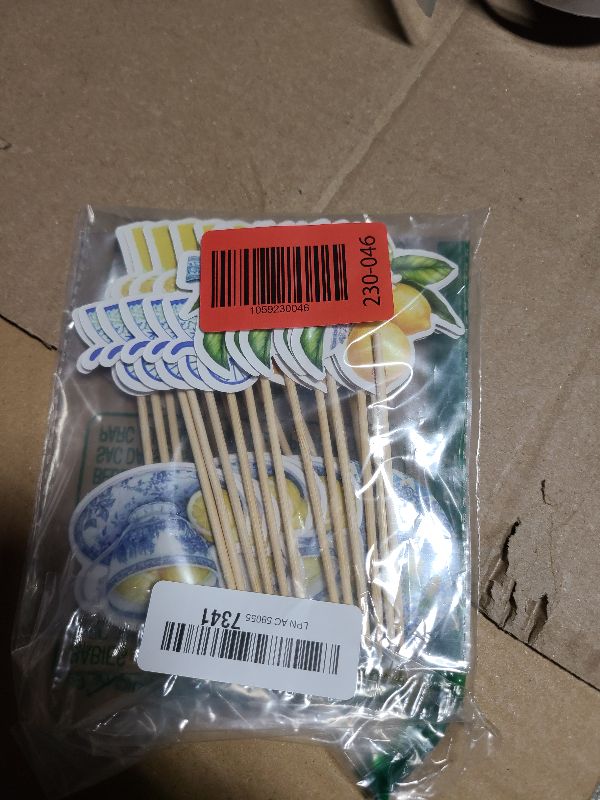 Photo 1 of 24Pcs Blue White Tiles Lemon Oh Baby Cupcake Topper Sweet Fruit Theme Summer Lemonade Cupcake Picks for Baby Shower Party Decorations