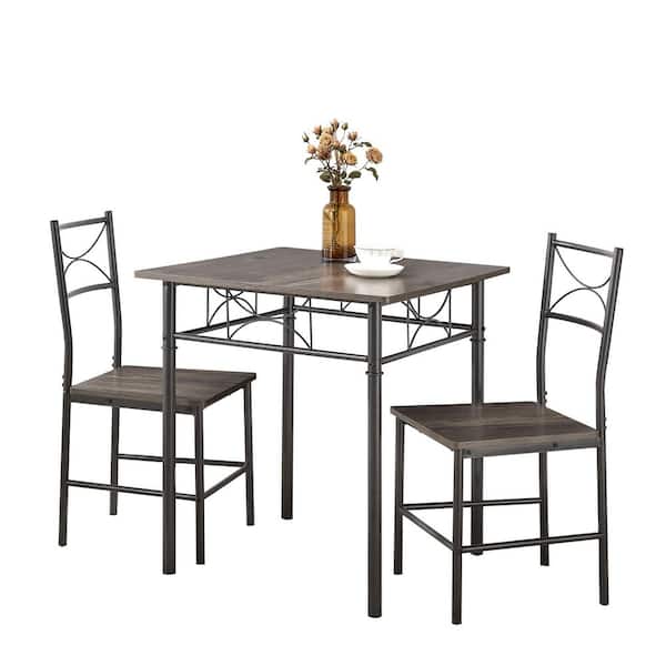 Photo 1 of 3-Piece Kitchen Dining Room Table Set for Small Spaces?Iron Wood Square Table with 2 Chairs for Kitchen Dining Room Furniture