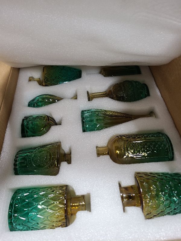 Photo 1 of 20 Pcs Glass Bud Vase Set Small Vintage Flower Vase in Bulk for Centerpieces Rustic Decorative Glass for Wedding Table Home Christmas Decoration (Yellow Green)