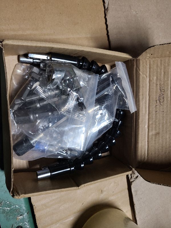 Photo 1 of 32pcs Flexible Drill Bit Extension Set, Rotatable Joint Socket 1/4 3/8 1/2 Inch Hex Socket Adapter, 105°Right Angle Drill Attachmen, Bendable Drill Bit Extension Screwdriver Kit with a Box (Silvery)