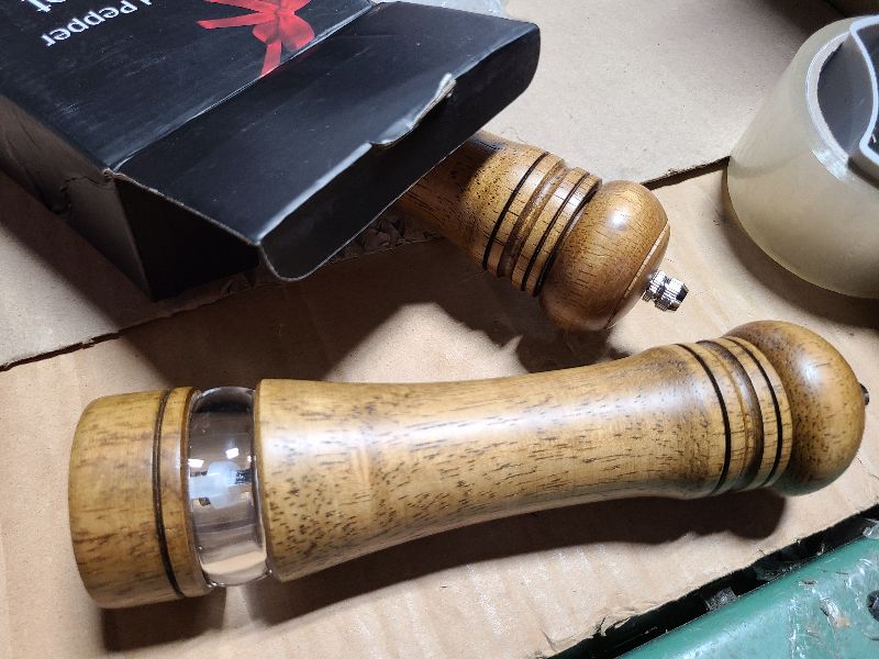 Photo 1 of 2-Piece Salt and Pepper Grinder Set, 8 Inch Wooden Salt and Pepper Mills with Adjustable Coarseness, Refillable Manual Pepper Mill Grinder for Home Cooks (Brown)