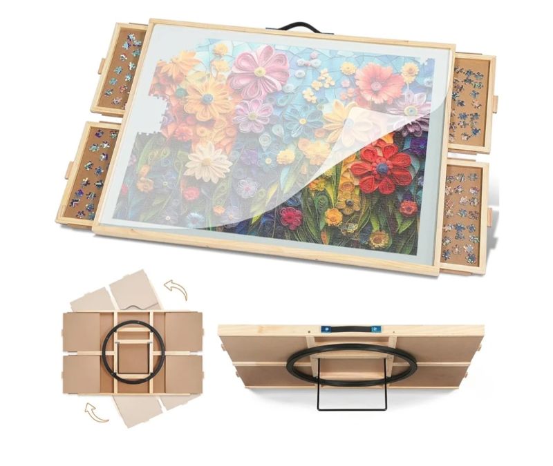 Photo 1 of 1500 Pieces Tilting & Rotating Puzzle Board, 34.25" × 25.2", Portable Jigsaw Puzzle Table for Adults with 4 Drawers & Protective Cover, Ideal Gift for Mum