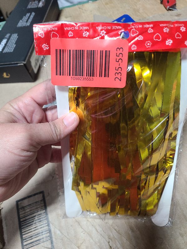 Photo 1 of 2PCS 3' X 8' Black and Gold Metallic Tinsel Foil Fringe Curtain Backdrop for 2023 New Years Eve, Halloween Party, Graduation Decoration