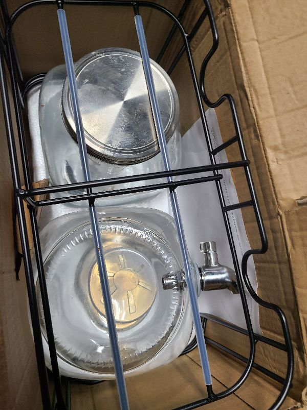 Photo 1 of 1 Gallon Glass Drink Dispensers For Parties 2PACK.Beverage Dispenser,Glass Drink Dispenser With Stand And Stainless Steel Spigot 100% Leakproof.Lemonade Dispenser With Ice Cylinder.Laundry Detergent
