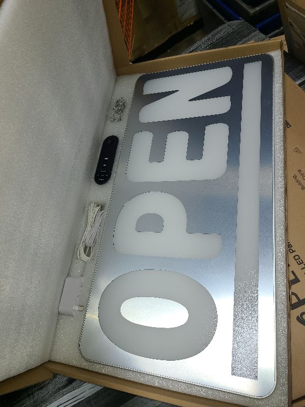 Photo 1 of 24"x12" Open Sign with Remote, Waterproof Outdoor Bright White Light LED Open Signs for Business Window Door Storefront Restaurant Store - Silver/Cold White
