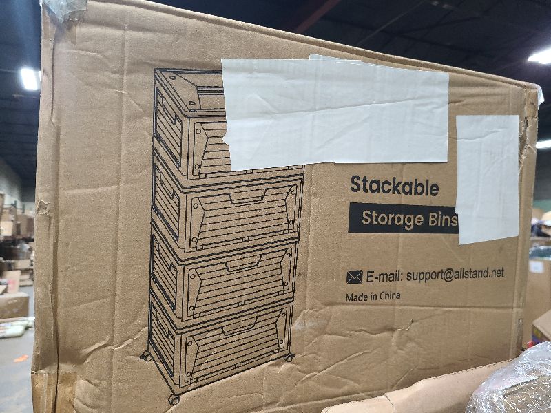 Photo 1 of 14 Gal Large Stackable Storage Bin with Lid, Plastic Clear Collapsible Storage Bins with Wheels, Foldable Closet Organizers and Storage Bins, Containers for Dorm Room Essentials, Pantry 4 Pack