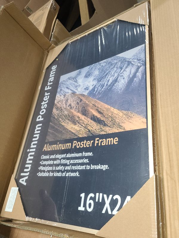 Photo 1 of 16x24 Poster Frames, Plexiglass, Matte Gold Aluminum Snap Frame, Front-Loading Frame for Wall (2PCS)