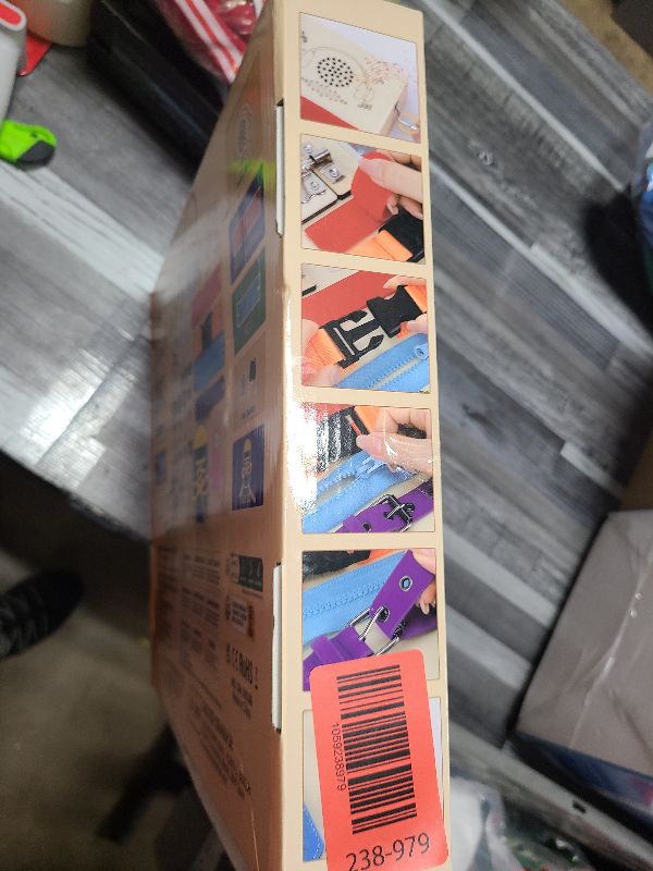 Photo 1 of 23 in 1 Busy Board Montessori Toys for 1-3 Year Old Wooden Learning Educational Toy for Toddlers with 15 Switches, 26 LED Lights, Music Boxes, Locks,Zippers Toddler Sensory Toys for Soothing A Baby