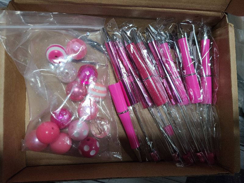Photo 1 of 24 Pcs Breast Cancer Awareness Pink Beadable Pens Bead Ballpoint Pen Plastic Black Ink DIY Pens 60 Colorful Beads 24 Tassel 10 Ribbon 24 Lobster Clasps for Women Girls Students Teacher Office School