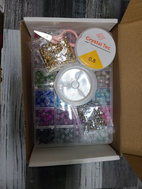 Photo 1 of 1300PCS 8mm Mixed Crackle Glass Beads for Bracelets Making with Accessories, 48 Colors Crystal Glass Beads Jewelry Making Kit, Round Beads for DIY Bracelet Crafts