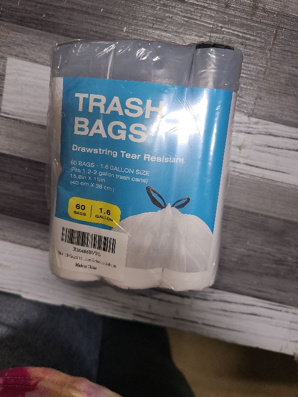 Photo 1 of 120 Counts 1.6 Gallon Mini Drawstring Trash Bags, Small Garbage Bags by KSSKSS, Code a fit 4.5-8 Liter, 1.2-2 Gal, White Trash Bin Liners for Home Office Kitchen Bathroom Bedroom