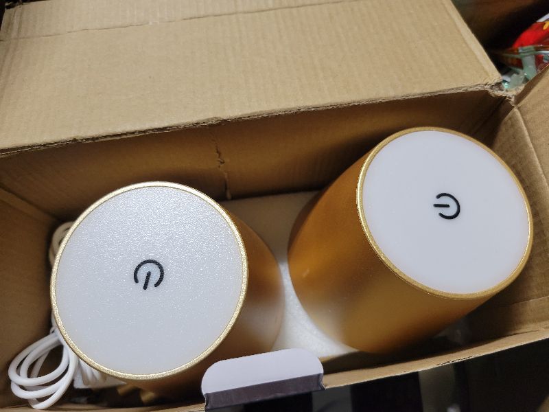 Photo 1 of 2 Pack Gold Rechargeable Table Lamps, Small Table Lamp with 6000mAh Battery Operated, Wireless Lamp 3 Color Portable LED Touch Lamp, IP65 Waterproof Desk Lamps for Living Room, Dining, Outdoor, Patio