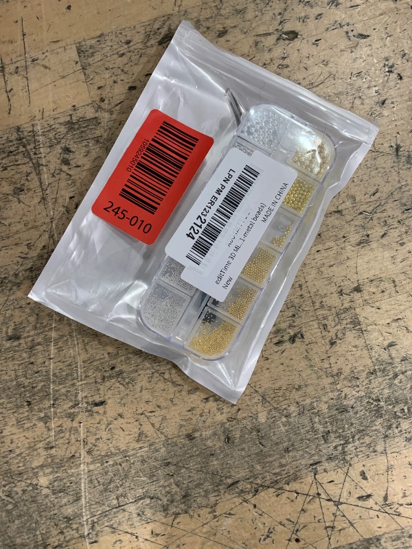 Photo 1 of 3D Mini Small Metal Stainless Steel Caviar Nail Beads Balls, 0.8-3mm Gold Silver Alloy Nail Art Chain Charms Studs with Tweezers and Dual-end Brush (1-K1-metal-beads)