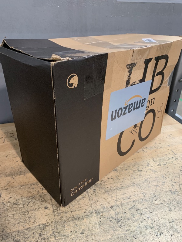 Photo 1 of ***MISSING LID*** Dog Food Container Airtight 15 lb (50 Cup) Capacity with Metal Scoop - Cute Airtight Dog Food Storage Container with Bamboo Lid - White Metal Kibble Storage Bin for Dogs up to 100 lbs - Big Pet Jar