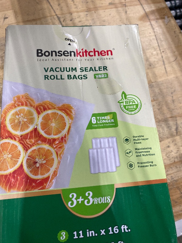 Photo 1 of [2025 Upgraded] Bonsenkitchen 3 Rolls 11" x 16' + 3 Rolls 8" x 16' Vacuum Sealer Bags for Food with a Color Box, Easy to Store, Commercial Grade, BPA Free, Great for Food Storage or Sous Vide, VB22