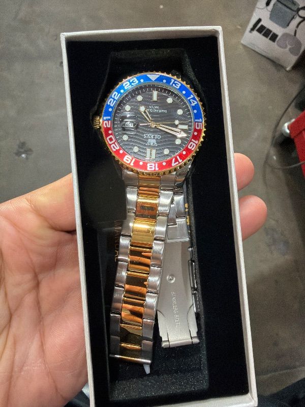 Photo 1 of **Read Notes**OLEVS Watch Men Luxury Men's Watches Stainless Steel Water Resistant Business Dress Watches with Big Black Face Date Day Easy Read Analog Metal Wristwatch Adjustable Silver Gold Bracelet Strap for Work Fashion Gifts Watches for Man