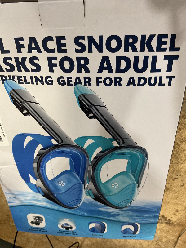 Photo 1 of (used/fair) QingSong Full Face Snorkel Mask for Adults, Snorkeling Gear with Camera Mount, 180 Degree Panoramic View Snorkel Set Anti-Fog Anti-Leak