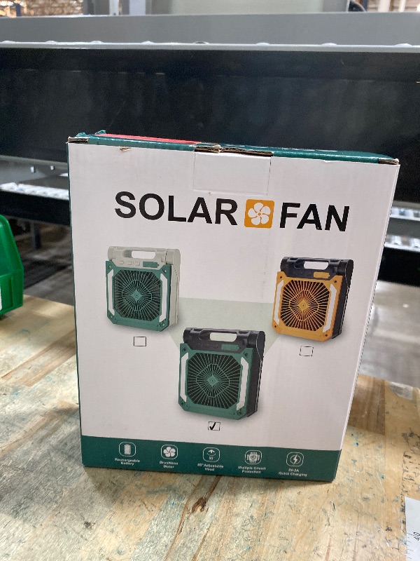 Photo 1 of 20000mAh Camping Fan Rechargeable with Lantern for Camping, Battery Powered Fan with 8W Solar Panel, Timer, USB-C, 3 Speeds Table Fan for Camping Travel Tent Hurricane Home Bedroom Office (Dark Green)