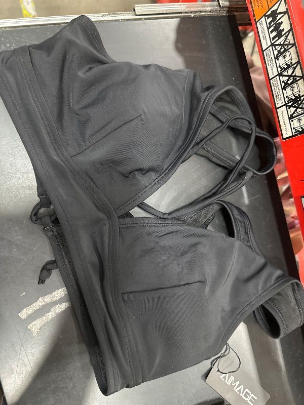 Photo 1 of *** TOP ONLY *** AI'MAGE Bikini Set for Women Two Piece High Waisted Swimsuits 2025 V Neck Bathing Suit Back Self Tie Straps Swimmear Black,Medium