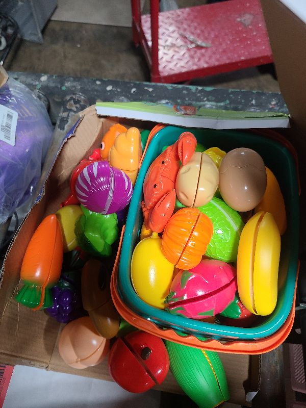 Photo 1 of 100 PCS Cutting Play Food Toy for Kids Kitchen, Pretend Food Toys for Toddlers, Play Kitchen Toys Accessories with 2 Baskets, Fake Food/Fruit/Vegetable, Birthday Gifts for 3 4 5 Years Old Boys Girls