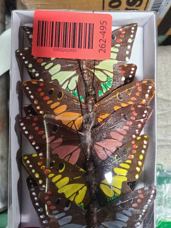 Photo 1 of 12pcs Earth Tone Butterfly Fall Decoration Thanksgiving Christmas Tree Ornaments 5-Inch Feather Butterfly Clip for Flower Bouquets Birthday Party Clothes Decor Xmas Wreath Crafts