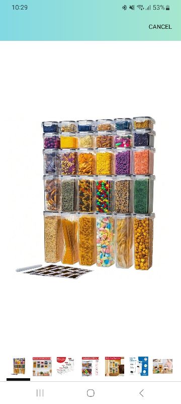 Photo 1 of 30 Pack Airtight Food Storage Containers with Lids, Plastic Kitchen Canisters for Cereal Flour Sugar, Pantry Organizers