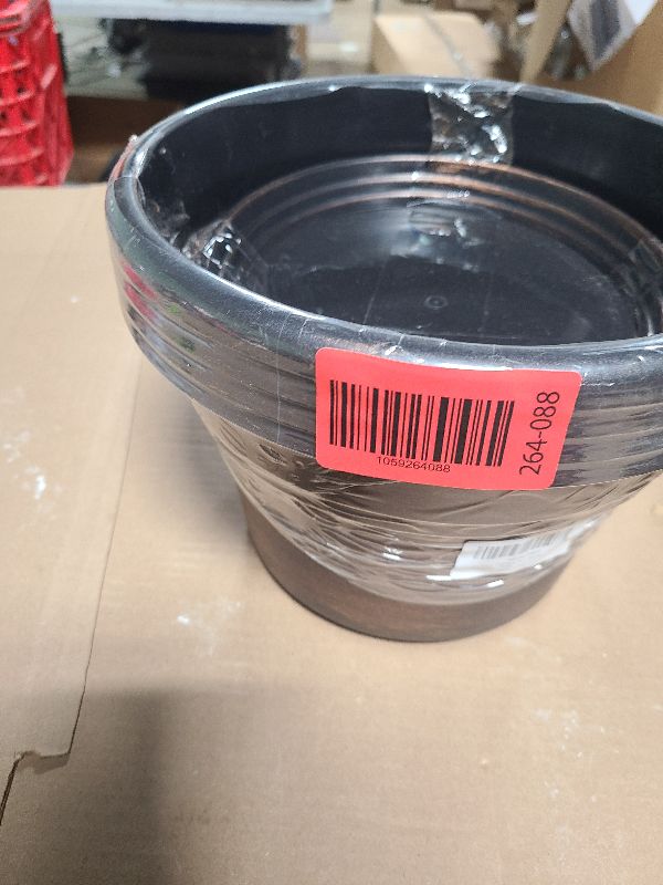 Photo 1 of 10 Inch Planters Plant Pots Indoor Outdoor, 4 Pack Plastic Flower Pot for Indoor Plants with Drainage Holes & Trays, Resin Decorative Container Sets with Saucer for House Garden Copper