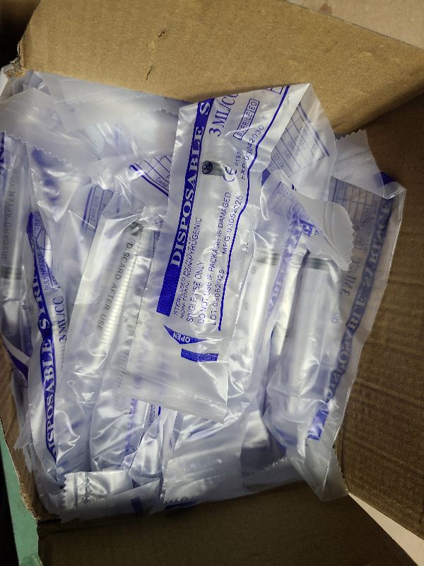 Photo 1 of 100 Pack 3ml/cc Plastic Syringe Luer Lock Tip - Liquid Measuring Syringe Tools (No Needle) - Sterile Individually Sealed Wrapped