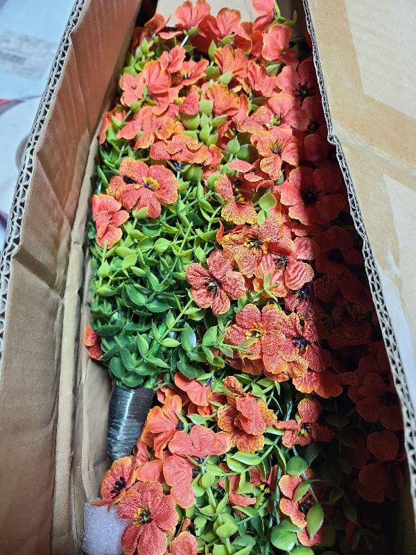 Photo 1 of 2 Pcs 3.6FT Topiary Trees Artificial Outdoor, Fall Tree Faux Flowers UV Resistant Shrubs for Indoor Planters Outdoor Porch Halloween Decoration Orange