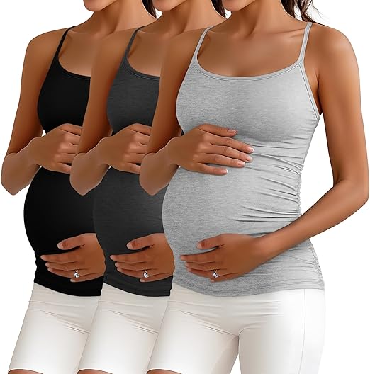 Photo 1 of **MSRP 38.99** Ficerd 3 Pack Women's Maternity Tank Top Cotton Camisole with Adjustable Straps Comfort Tops Side Ruched Stretch Soft Shirts Small 