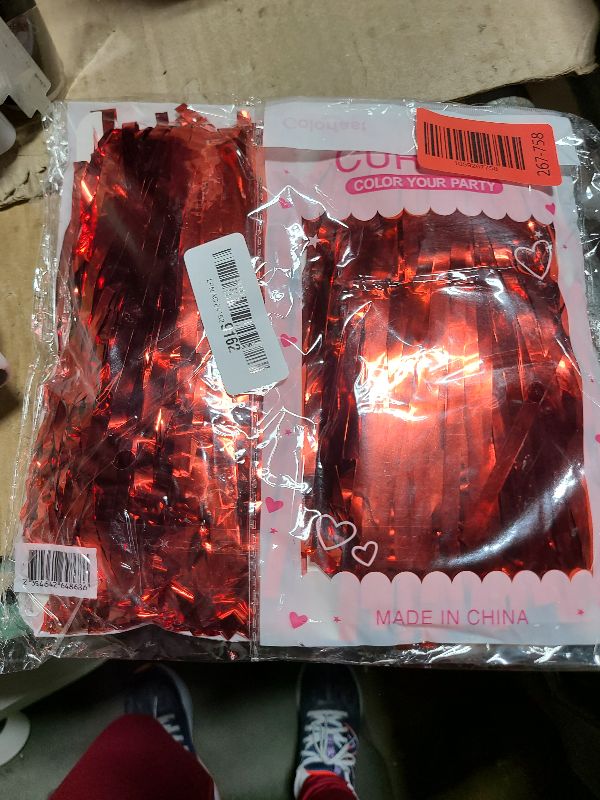 Photo 1 of 2 Pack Red Streamers Party Backdrop Christmas Decorations Foil Fringe Backdrop Curtains Carnival Casino Theme Birthday New Year Holiday Celebration Bachelorette Party Decorations Supplies