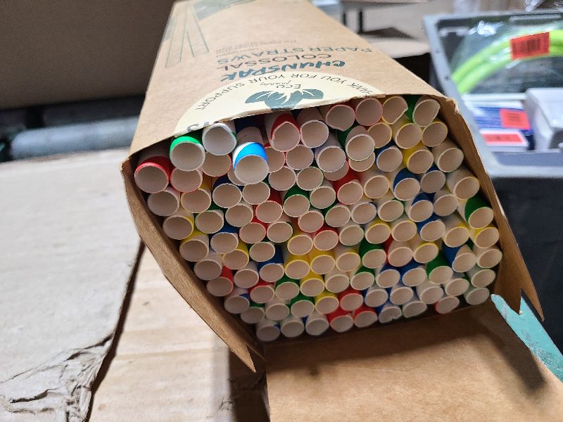 Photo 1 of [10MM Wide] 10.25 Inch Extra Long Fat Sturdy Paper Drinking Straws for Smoothies, Milkshakes, Thick Frozen Drinks - 100 Counts, Colorful Stripes - Biodegradable