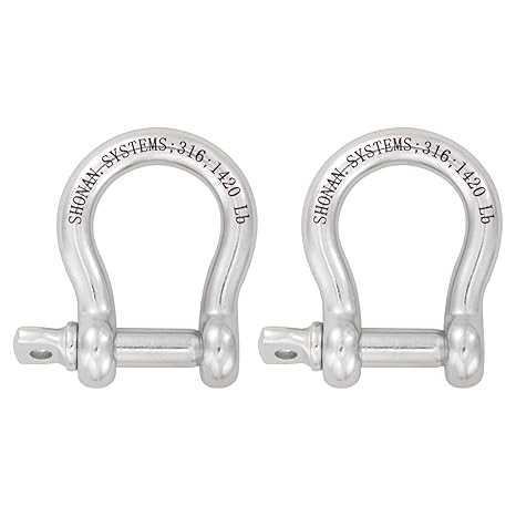 Photo 1 of **MSRP 12.99**3/8" Bow Shackles, Heavy Duty D Ring Shackle Marine Grade, 2 Pcs Stainless Steel Boat Anchor Kit Large Screw Shackles for Chain or Strap, 1420 Lbs Capacity