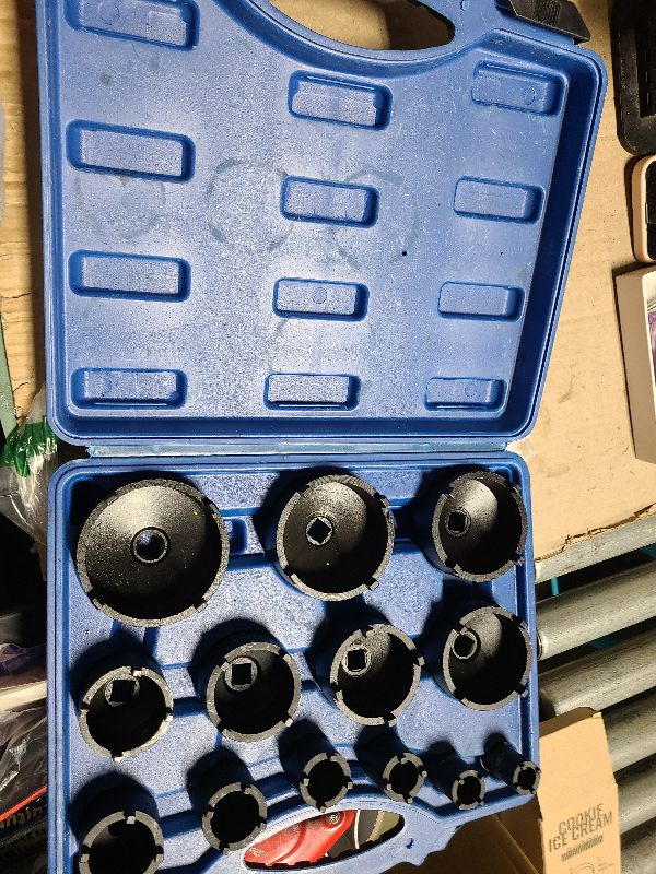 Photo 1 of 13pc Spindle Nuts Socket Kit Ball Joints Axle Locknut Remove Install Locking Hub Socket for KM Groove Nuts, 4 Teeth Exterior with 1/2'' 21.5mm 25mm 30mm 32.5mm 36mm 43mm 48.5mm 57mm 62.5mm 69mm 76mm