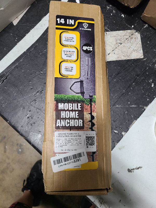 Photo 1 of [UPGRADED] 14” Full Spiral Blade Mobile Home Anchor, 4 Pack Ground Anchor Screw in with L-shaped Brackets, U-bolts, Power Nut Driver, Earth Anchors High Wind Heavy Duty for Camping Tents, Swing Sets