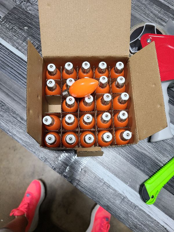 Photo 1 of 25 Pack Halloween LED Light Bulb,C9 Plastic Orange LED Bulbs for Halloween Decoration Light,C9/E17 Candelabra Base 0.6 Watt Great for Outdoor Indoor Night Lights Holiday Halloween Christmas Decor