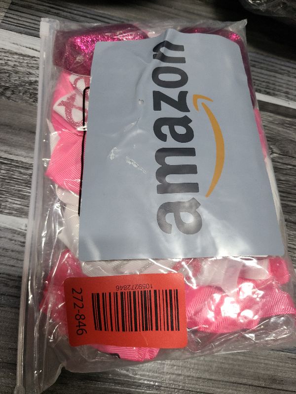 Photo 1 of 12 Cheer Ponytail Holders with Pink Ribbon Design - 7 Inch Large Elastic Hair Bows, Ties and Hair Bands for Women, 12 Styles - Breast Cancer Awareness Accessories