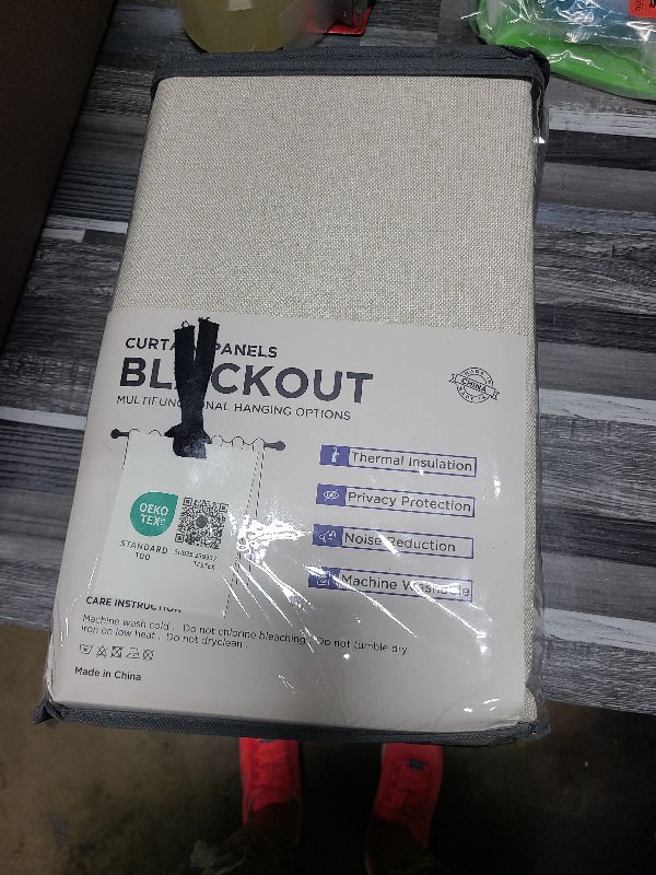 Photo 1 of 100% Blackout Shield Linen Blackout Curtains for Bedroom 84 Inches Long, Back Tab/Rod Pocket Living Room Drapes, Thermal Insulated Blackout Curtains 2 Panels Set, 50" W x 84" L, Cream