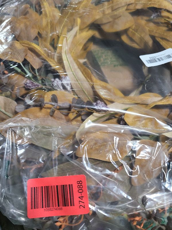 Photo 1 of 26'' Eucalyptus Wreath for Front Door - Autumn Large Artificial Eucalyptus Outdoor Wreath for Porch, Window,Farmhouse,Home,Holiday,Hanging Fall Decorations (Orange)