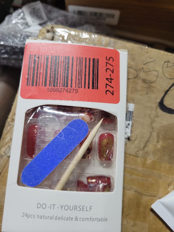 Photo 1 of 24Pcs Fall Press on Nails Medium Square Red Maple Leaf Fake Nails with Star Glitter Designs Golden Yellow Autumn Leaves False Nail Thanksgiving Nails Kit Full Cover Fall Leaves Glue on Nail for Women