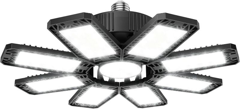 Photo 1 of **MSRP 15.99** 1 Pack LED Garage Light, 240W 24000LM 6500K LED Shop Lights, Garage Lights Ceiling Led with 7+1 Deformable Panels, E26/E27 Bulb Socket Lighting for Shop, High Bay, Attic, Basement, Warehouse