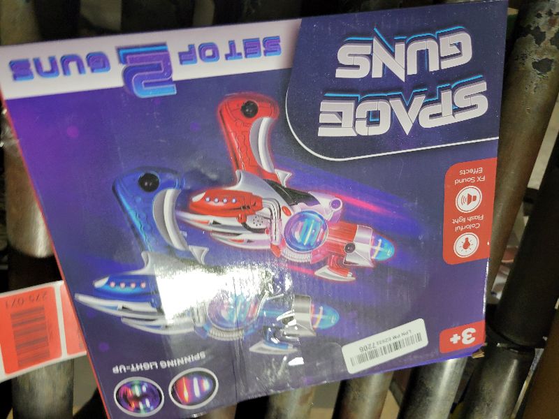 Photo 1 of 2 Pack Electric Toy Space Guns, Red & Blue Space Ranger Blaster Pistols for Kids Pretend Play with Flashing LED Lights and Blasting Laser FX Sound Effects